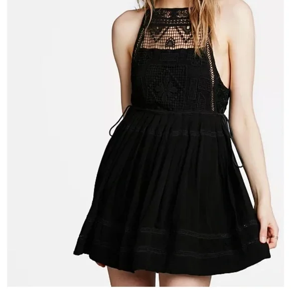 Free People | Dresses | Free People Emily Black Crochet Fit And Flare Dress  Sz Xs | Poshmark